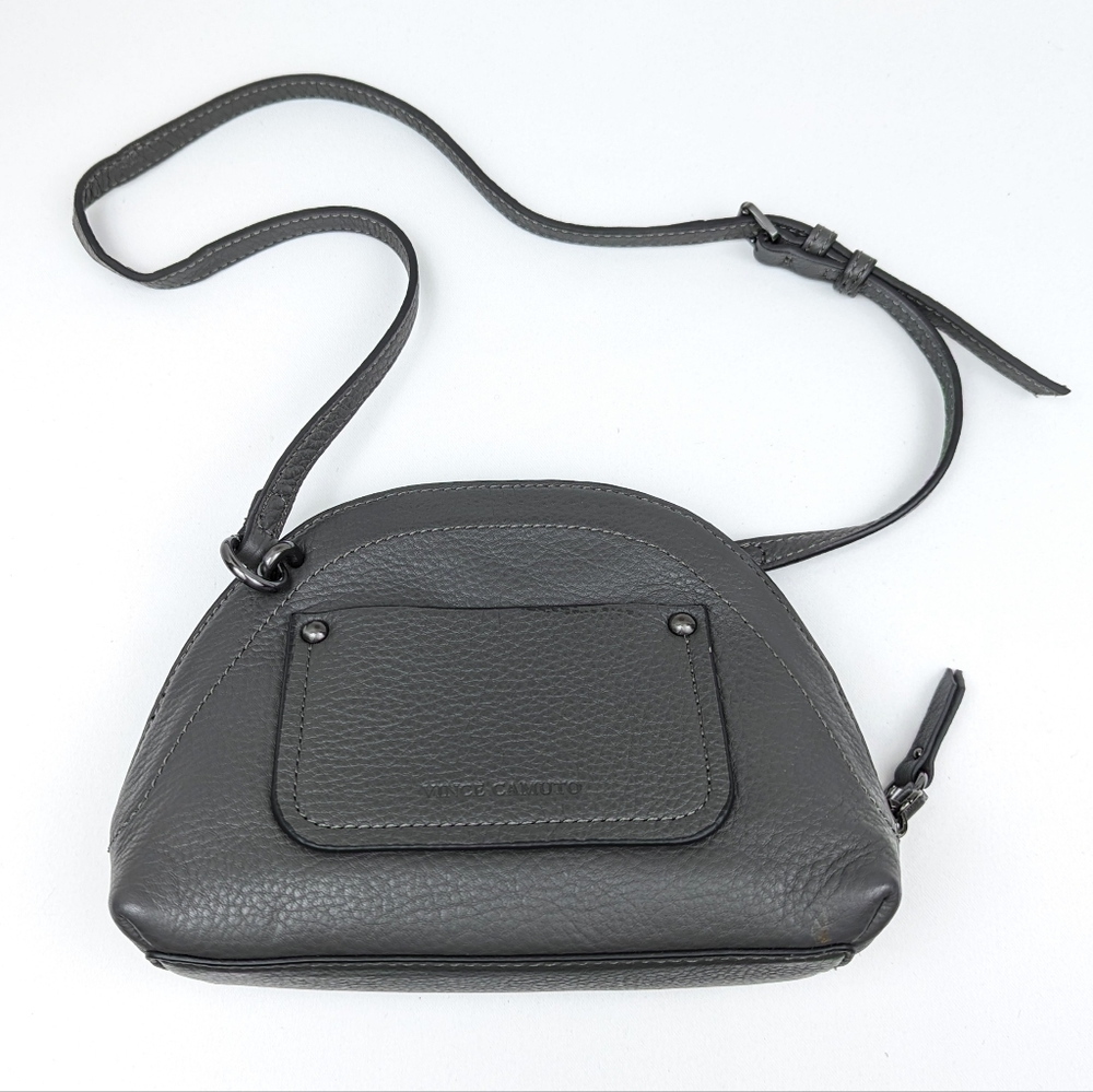 Vince Camuto Katja Dome Purse Leather Half Moon Shoulder Bag Gunmetal Power Grey